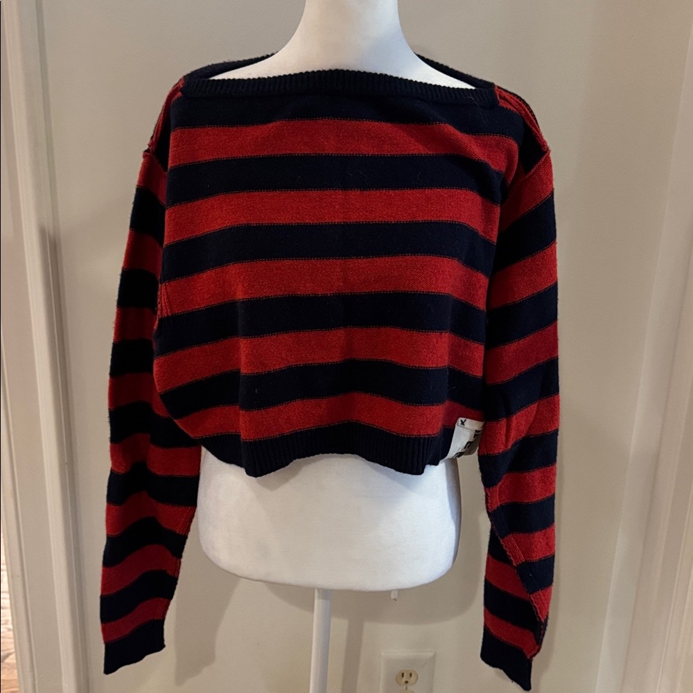 FREE PEOPLE WE THE FREE INTO THE BLUE STRIPED CROPPED SWEATER